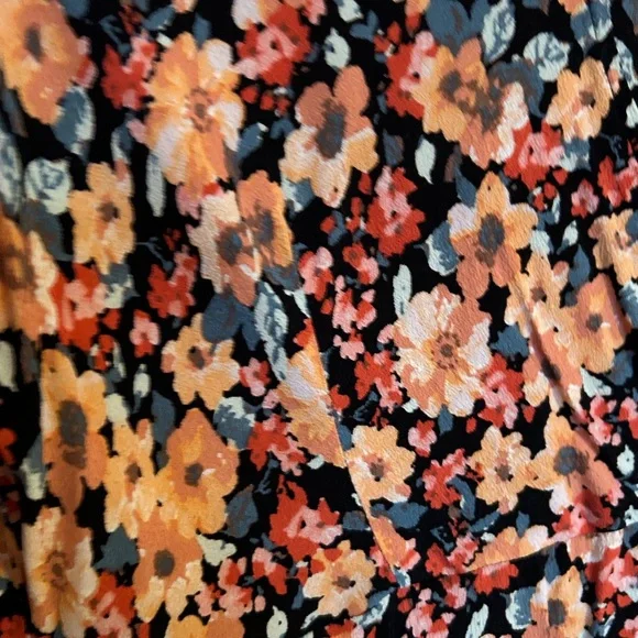 Spring Floral Wrap Dress Scrunch Sleeve Easter Orange Pink Blue Flowers - Picture 5 of 9